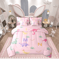 thumbnail image 1 of Manfei Teens Kawaii Dinosaur Twin Bedding Sets 7-Piece, Cute Cartoon Animal Bedding Comforter Set, Initial A to Z Letter Reversible Sheet Sets, Ultra Soft Home Decor, 1 of 7