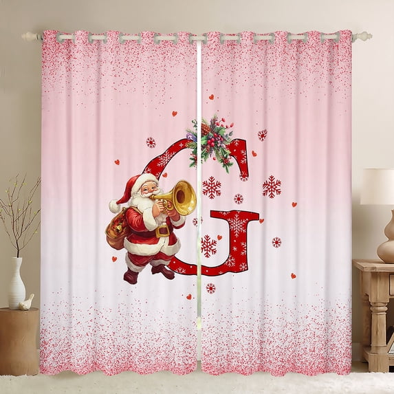 Manfei Teens Merry Christmas Blackout Curtains Set of 2 (52x84 Each), Initial Letter G Window Curtains, Girly Pink Princess Cartoon Curtains and Drapes, Window Curtains Decor