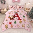 thumbnail image 1 of Manfei Teens Merry Christmas Full Size Comforter Sets, Snowflake Initial Letter A Bedding Comforter Set, Girly Pink Princess Cartoon Reversible Bedding Sets, Microfiber Bedroom Decor, 3 Pieces, 1 of 9
