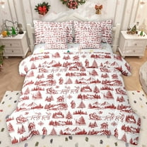 Manfei Teens Merry Christmas Twin Bedding Sets 7-Piece, Christmas Reindeer Animal Bedding Comforter Set, Cartoon Xmas Tree Reversible Sheet Sets, Luxury Bedroom Decor