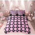 thumbnail image 1 of Manfei Teens Pink Black Bowknot Bedding Comforter Set 7 Pieces, Cartoon Buffalo Plaid Full Bedding Set, Kawaii Princess Ribbon Reversible Fitted Sheet Flat Sheet, Breathable Home Decor, 1 of 8