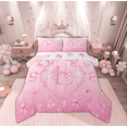 thumbnail image 1 of Manfei Teens Pink Bowknot Full Size Comforter Sets, Kawaii Monogrammed L Bedding Comforter Set, Buffalo Plaid Ribbon Reversible Bedding Sets, Breathable Home Decor, 3 Pieces, 1 of 8