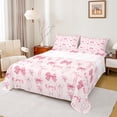 thumbnail image 1 of Manfei Teens Pink Bowknot Full Size Sheets, Cute Buffalo Ribbon Bow Bed Sheets, Princess Cartoon Theme Sheet Sets, Breathable Home Decor, 4pcs, 1 of 7