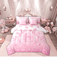 thumbnail image 1 of Manfei Teens Pink Bowknot Twin Bedding Sets 7-Piece, Kawaii Monogrammed L Bedding Comforter Set, Buffalo Plaid Ribbon Reversible Sheet Sets, Breathable Home Decor, 1 of 7