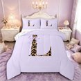 thumbnail image 1 of Manfei Teens Purple Bow Personalized Initial L Full Size Comforter Sets 3 Pieces,Kids Girls Cheetah Print Letter Monogrammed Bedding Sets,Microfiber Bedroom Decor, 1 of 6