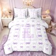 thumbnail image 1 of Manfei Teens Purple Bow Personalized Initial L Twin Bedding Sets 7-Piece,Kids Girls Romantic Princess Plaid Bowknot Bedding Comforter Set,Lightweight Room Decor, 1 of 7