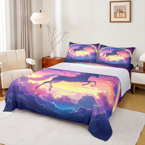 Manfei Teens Rainbow Unicorn 4pcs Bed Sheets,Abstract Gradient King Sheets,Starry Sky Super Cozy Sheet Set,Lightweight Room Decor