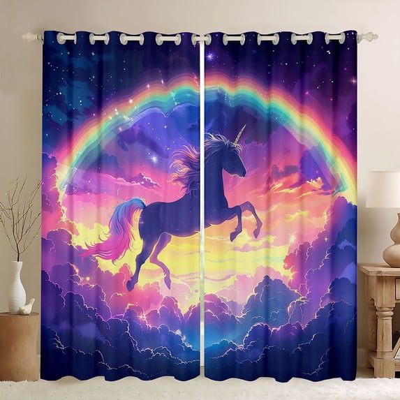 Manfei Teens Rainbow Unicorn Black Out Curtains,Abstract Gradient Curtains Pack of 2 (42x63 Each),Starry Sky Bedroom Curtains,Lightweight Room Decor