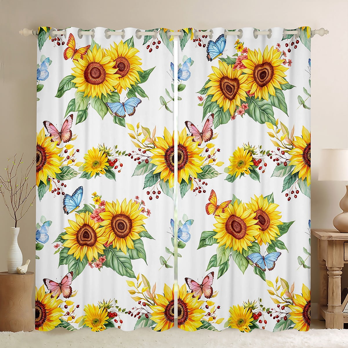 Manfei Teens Rustic Sunflower Curtains Pack of 2 (42x84 Each), Kawaii ...
