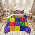 thumbnail image 1 of Manfei Teens Stripes Waves Full Size Comforter Sets, Cartoon Geometric Abstract Bedding Comforter Set, Square Patchwork Buffalo Reversible Bedding Sets, Microfiber Bedroom Decor, 3-Piece, 1 of 8