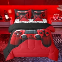 Manfei Teens Video Game 7-Piece Twin Bedding Sets,Console Game Lover Bedding Comforter Set,Green Black Sheet Sets For Kids,Microfiber Bedroom Decor Reversible