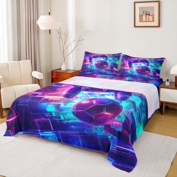 Manfei Video Game King Sheet Set,Purple Football Console,4-Piece