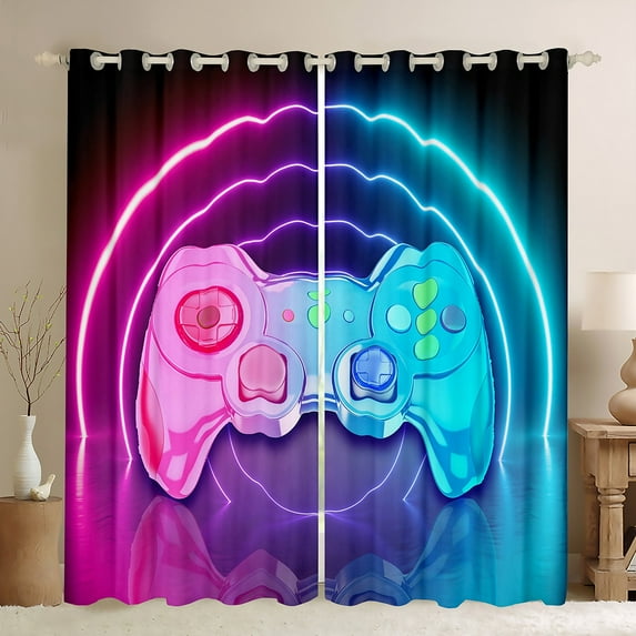 Manfei Teens Video Game Black Out Curtains,Console Game Lover Curtains Pack of 2 (42x63 Each),Gradient Pink Blue Bedroom Curtains For Kids,Microfiber Bedroom Decor