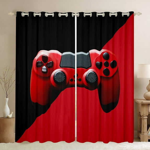 Manfei Teens Video Game Black Out Curtains,Console Game Lover Curtains Pack of 2 (42x63 Each),Green Black Bedroom Curtains For Kids,Microfiber Bedroom Decor