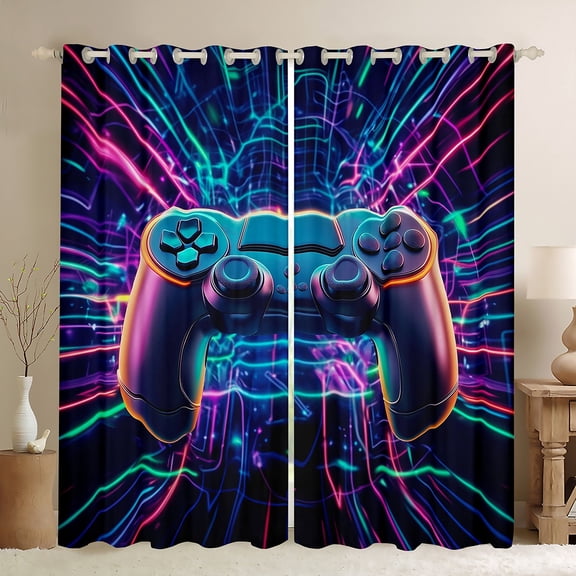 Manfei Teens Video Game Blackout Curtains Set of 2 (52x84 Each),Gamepad Game Lovers Window Curtains,3D Gamepad Curtains and Drapes For Kids,Luxury Bedroom Decor