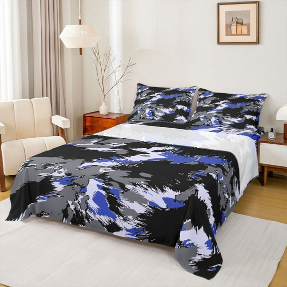 Manfei Teens Vintage Aesthetic 3pcs Twin Sheet Sets,Abstract Camouflage Camo Twin Fitted Sheet,Graffiti Splash Breathable Flat Sheet,Breathable Home Decor
