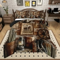 Manfei Teens Western Cowboy Cowgirl 2pcs Bedding Comforter Set,Rustic Farmhouse Twin Comforter Sets,Retro Vintage Breathable Bedding Set,Lightweight Room Decor,Reversible