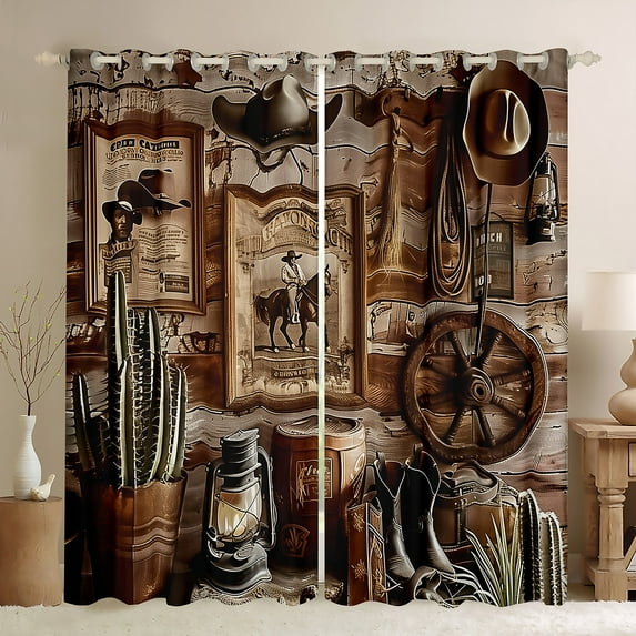 Manfei Teens Western Cowboy Cowgirl Black Out Curtains,Rustic Farmhouse Curtains Pack of 2 (42x63 Each),Retro Vintage Bedroom Curtains,Lightweight Room Decor