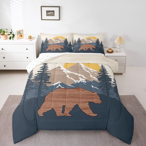 Manfei Teens Wildlife Bear Bedding Comforter Set, Farmhouse Animal Twin Comforter Sets, Rustic Countryside Reversible Bedding Set, Luxury Bedroom Decor, 2 Pieces