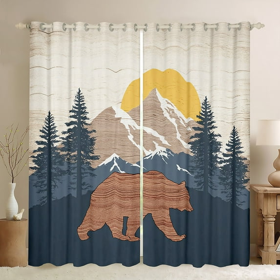 Manfei Teens Wildlife Bear Curtains Pack of 2 (42x84 Each), Farmhouse Animal Curtains Blackout, Rustic Countryside Bedroom Curtains, Curtains and Drapes Decor