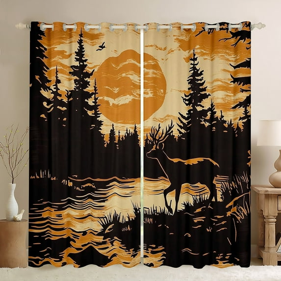 Manfei Teens Wildlife Deer Black Out Curtains, Farmhouse Animal Curtains Pack of 2 (42x63 Each), Rustic Countryside Bedroom Curtains, Curtains and Drapes Room Decor