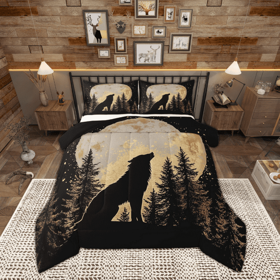 Manfei Teens Wildlife Wolf Bedding Comforter Set, Farmhouse Animal Twin Comforter Sets, Rustic Countryside Reversible Bedding Set, Super Cozy Room Decor, 2-Piece