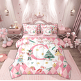 thumbnail image 1 of Manfei Teens Xmas Tree Fairy Bedding Comforter Set 7 Pieces, Cartoon Monogrammed C Full Bedding Set, Pink Christmas Plaid Reversible Fitted Sheet Flat Sheet, Breathable Home Decor, 1 of 7