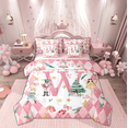 thumbnail image 1 of Manfei Teens Xmas Tree Fairy Twin Bedding Sets 7-Piece, Cartoon Monogrammed W Bedding Comforter Set, Pink Christmas Plaid Reversible Sheet Sets, Luxury Bedroom Decor, 1 of 7