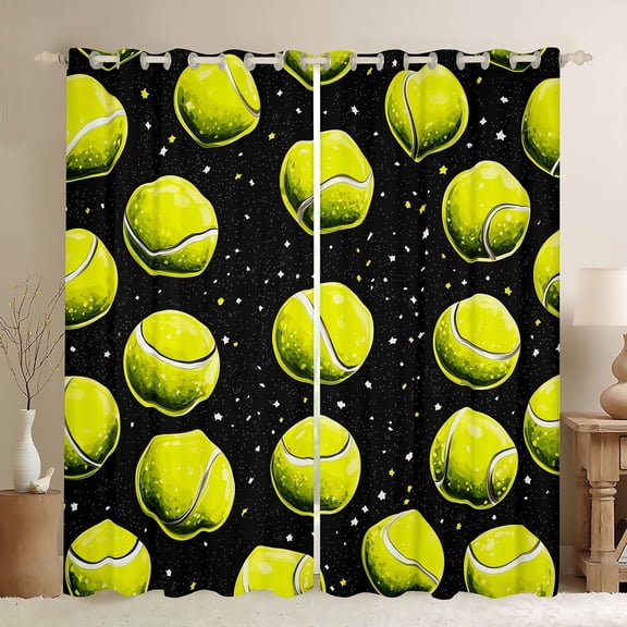 Manfei Tennis Curtains and Drapes,Ball Game Theme Black Out Curtains,Sequin Print Curtains Pack of 2 (52x63 Each),Lightweight Room Decor