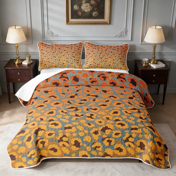 Terracott Quilt Pattern Manfei Terracotta Orange Leopard Twin Quilt Set, Teal Accent Spot Twin ...
