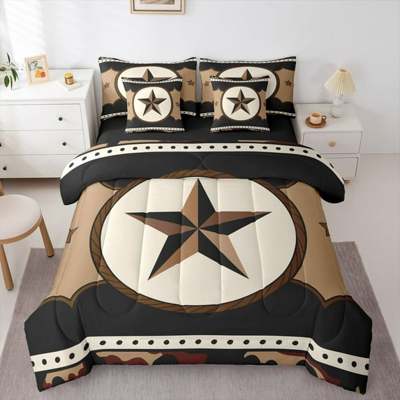 Manfei Texas Star Bedding Comforter Set 7-Piece for Female Men,Western Theme King Bedding Sets,Vintage Aesthetics Ultra Soft Bed Sheets,Luxury Bedroom Decor,Reversible