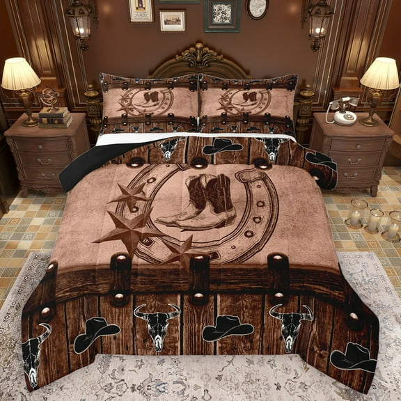 Manfei Texas Star Boots Bedding Comforter Set 2pcs for Kids Children Teens,Western Cowboy Twin Comforter Sets Microfiber,Lodge Cabin Breathable Bedding Set,Lightweight Room Decor,Reversible