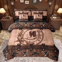 Manfei Texas Star Boots Twin Bedding Sets 7-Piece for Kids Children Teens,Western Cowboy Bedding Comforter Set Microfiber,Lodge Cabin Breathable Sheet Sets,Lightweight Room Decor,Reversible