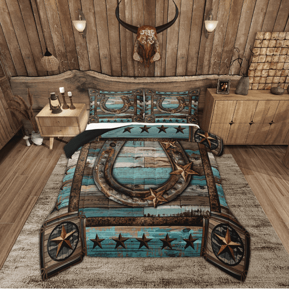 Manfei Texas Stars Bedding King Comforter Set, Western Tribal Down Comforter, Rustic Farmhouse Reversible Duvet Insert, Super Cozy Room Decorative, 3-Piece