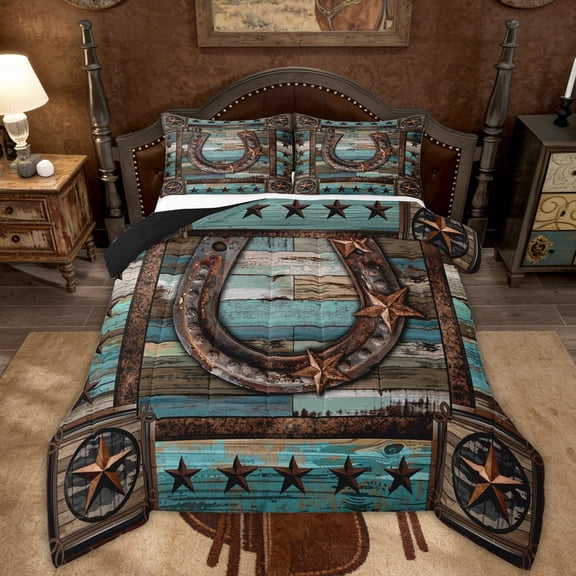 Manfei Texas Stars Bedding King Comforter Set, Western Tribal Down Comforter, Rustic Farmhouse Reversible Duvet Insert, Super Cozy Room Decorative, 3-Piece