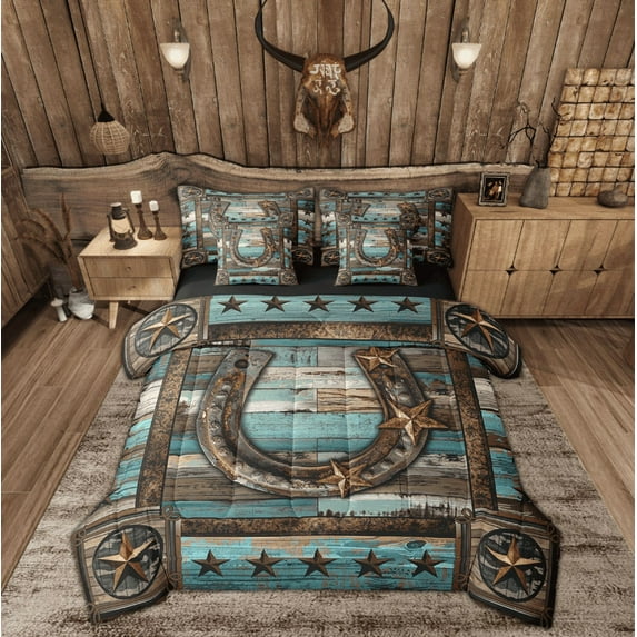 Manfei Texas Stars Bedding Sets Twin Size, Western Tribal Bed in a Bag Twin size, Rustic Farmhouse Reversible Comforter Sets with Sheets, Super Cozy Room Decorative, 7-Piece