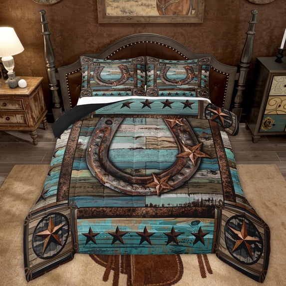 Manfei Texas Stars Comforter Sets Queen Size, Western Tribal Comforters & Duvets, Rustic Farmhouse Reversible Bedding Queen Comforter Set, Super Cozy Room Decorative, 3-Piece