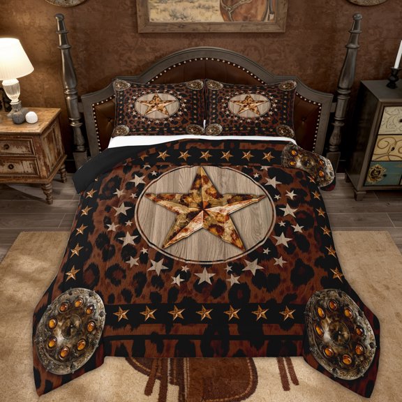 Manfei Texas Stars Comforter Sets Twin Size, Leopard Print Comforters & Duvets, Rustic Farmhouse Reversible Bedding Twin Comforter Set, Lightweight Room Decoration, 2-Piece