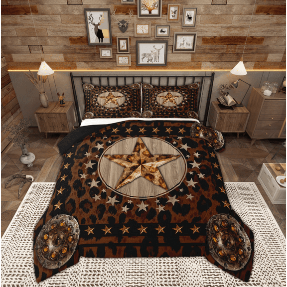 Manfei Texas Stars Comforter Sets Twin Size, Leopard Print Comforters & Duvets, Rustic Farmhouse Reversible Bedding Twin Comforter Set, Lightweight Room Decoration, 2-Piece