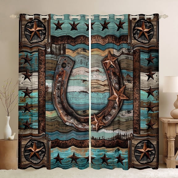 Manfei Texas Stars Curtains for Living Room, Western Tribal Blackout Curtains for Bedroom, Rustic Farmhouse Curtains Pack of 2 (42x84), Super Cozy Room Decorative
