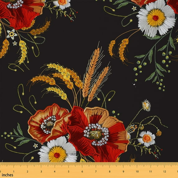 Manfei Textile Botnaical Fabric by the Yard (1 Yard), Flower Leaves Decorative Fabric by the Yard, Blossoms Floral Sewing & Crafting Fabric