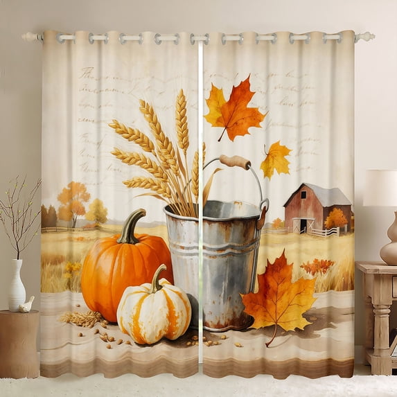 Manfei Thanksgiving Day Pumpkin Black Out Curtains, Harvest Theme Curtains Pack of 2 (42x63 Each), Rustic Farmhouse Bedroom Curtains, Luxurious Room Decor