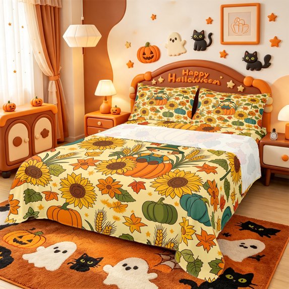 Manfei Thanksgiving Print Bed Sheets,Skeleton With Roses Full Size Sheets,4 Pieces,1 Flat Sheet,1 Fitted Sheet and 2 Pillowcases