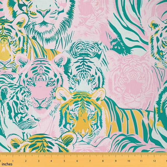 Manfei Tiger Print Sewing & Crafting Fabric (3 Yards), Jungle Wildlife Home Decor Fabric by the Yard, Animal Theme DIY Fabric