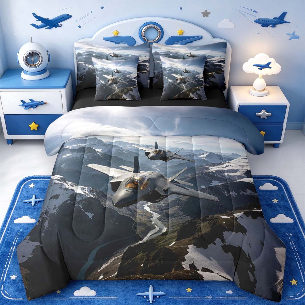 Manfei Timeless Fighter Jet 7pcs Queen Bedding,Alpine Scene Bedding ...