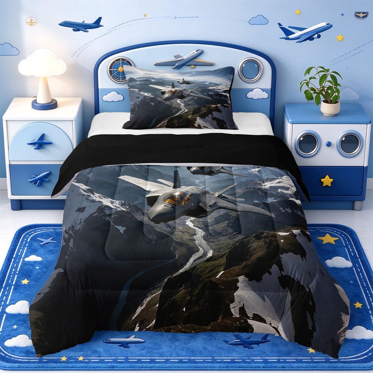Manfei Timeless Fighter Jet Twin Comforter Sets,Alpine Scene Bedding ...