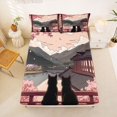 thumbnail image 1 of Manfei Tokyo Black Cat Fitted Sheet Queen, Japanese Scenery Bedding, Gray Pink, 3-Piece, 1 Fitted Sheet and 2 Pillowcases, 1 of 6