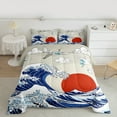 thumbnail image 1 of Manfei Tokyo Sea Waves Queen Comforter Set, Cartoon White Crane Animal Bedding Comforter Set, Japanese Style Sun Bedding Set, Super Cozy Room Decor, 3-Piece, 1 of 8