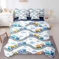 thumbnail image 1 of Manfei Toy Train 7-Piece Twin Bedding,Blue Railroads Tracks Bedding Comforter Set,Navy Blue Reversible, 1 of 7