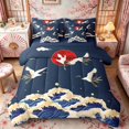 thumbnail image 1 of Manfei Traditional Crane Bedding Comforter Set for Home, Blue Wave Sun King Bedding Sets for Office, Blue White Red, Navy Reversible 7pcs, 1 of 6
